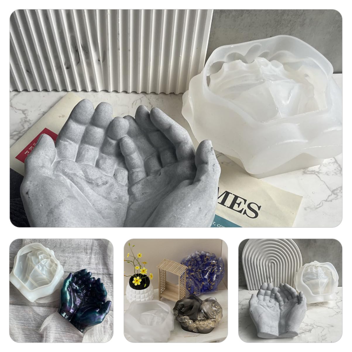Lurrose 5 Piezas molde de fundición en forma de mano revestimientos macramé molde de maceta molde para maceta moldes para paletas moldura molde portaescobillas molde de mano gel de sílice