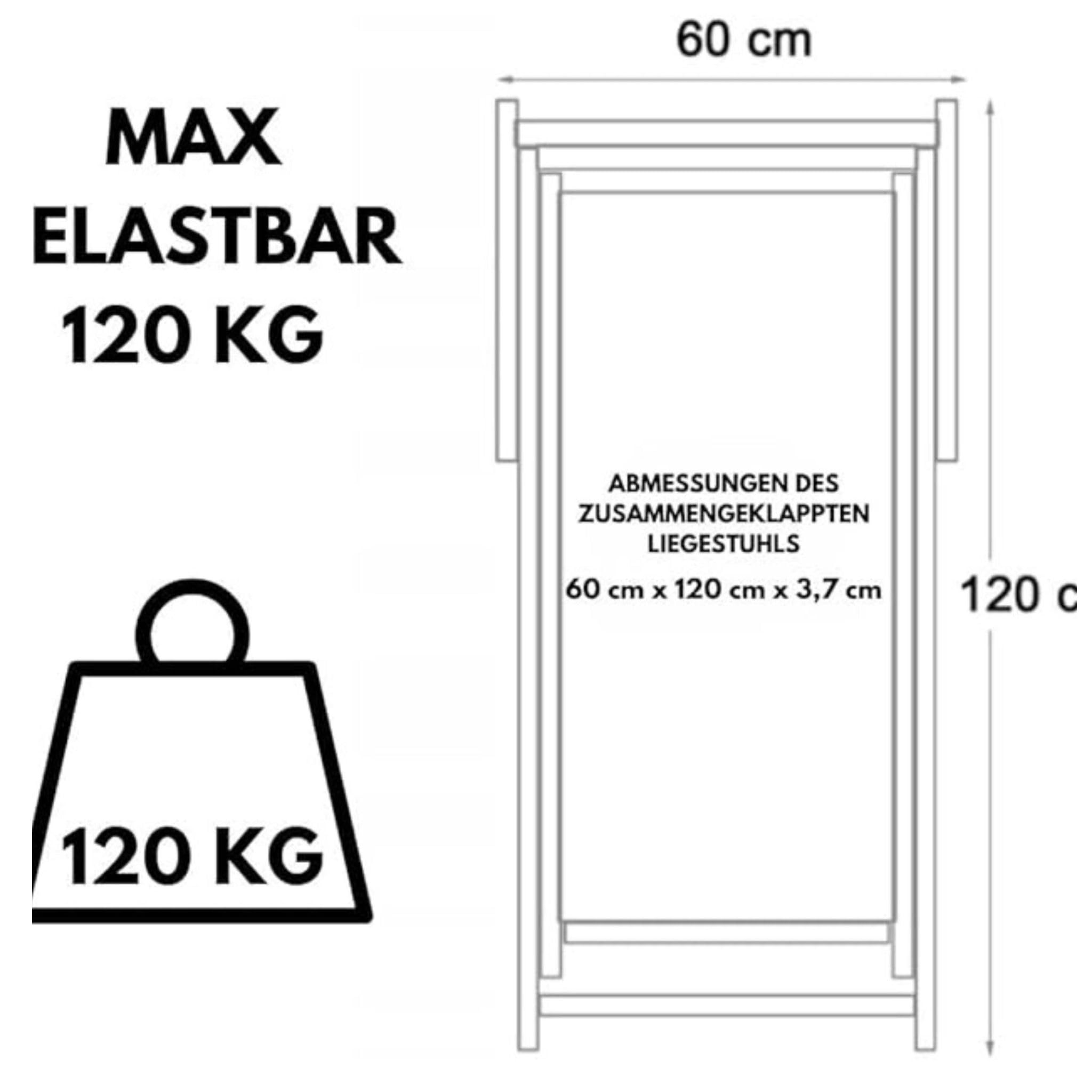Leżak składany – leżak ogrodowy, składany do 120 kg, leżak z drewna bukowego bez podłokietników (2 x Moro)