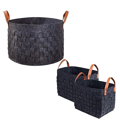 Boldmonkey Large Round Woven Black Laundry Basket, Foldable, Portable, Washable,