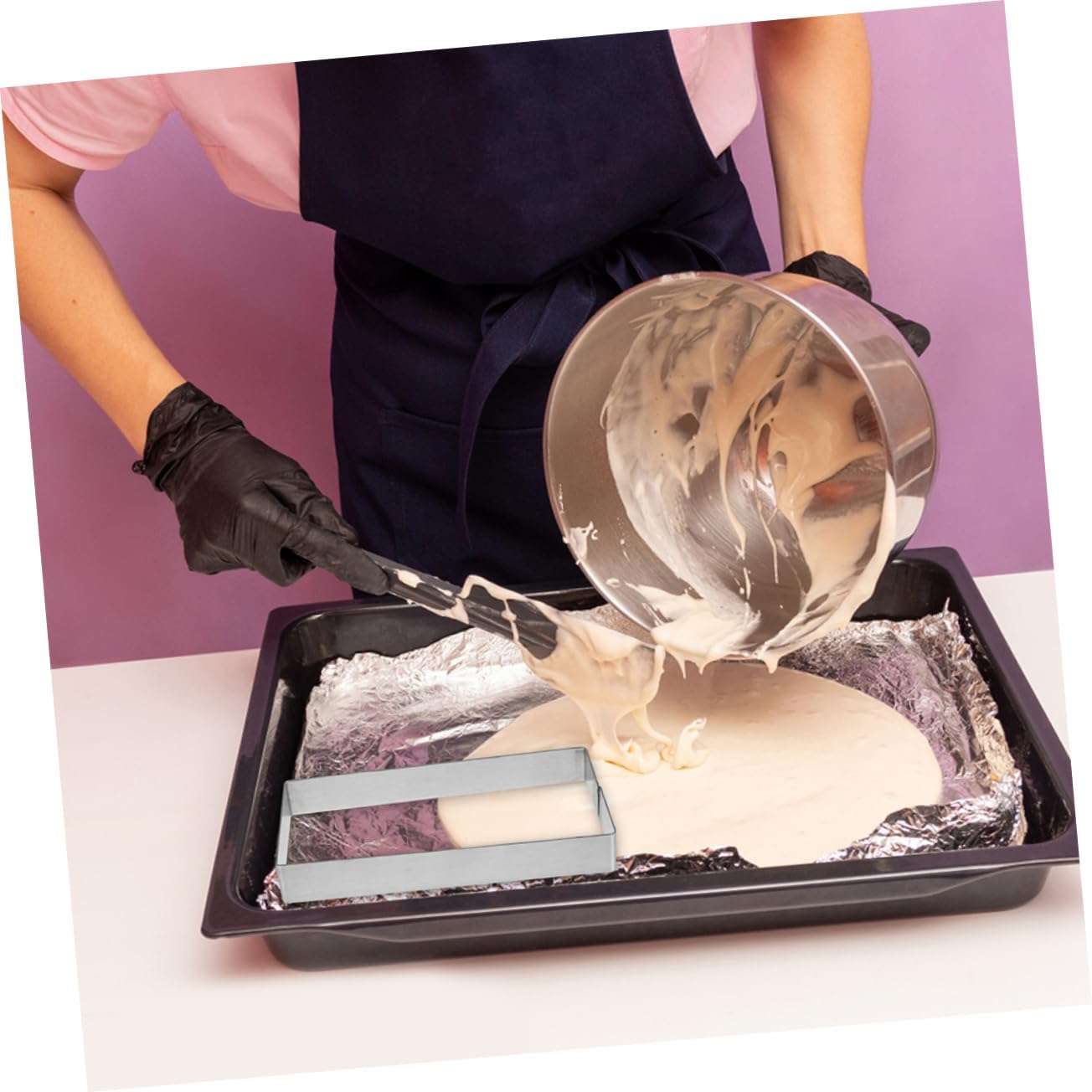 ABOOFAN Rectangle Cake Molds Stainless Steel Pastry Baking Pan Mousse Ring Easy Release Versatile for Pancakes Cakes