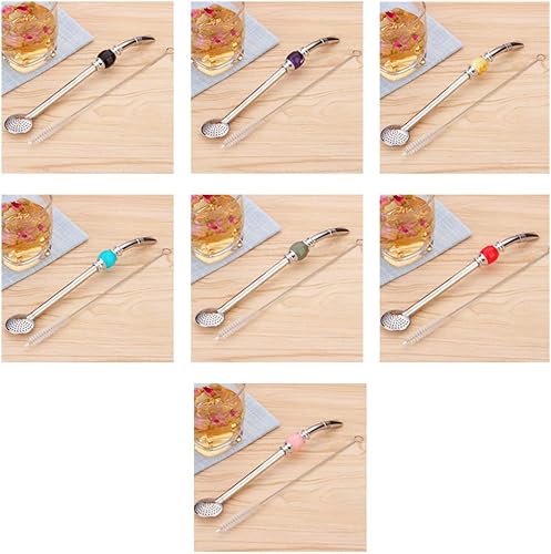 Miniatura 9 de Colador de acero inoxidable pajitas de acero inoxidable con cuchara de filtro, cepillo de limpieza, pajitas para yerba mate bombilla paja para té