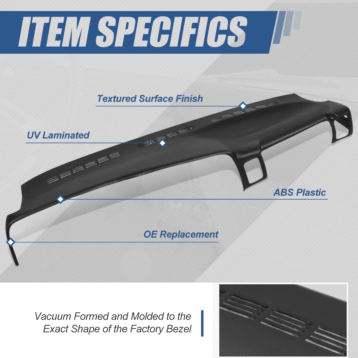 Auto Dynasty Front ABS Molded Dash Board Cover Cap Overlay Compatible with Chevy GMC Avalanche Suburban Silverado Sierra Yukon C/K-Series 1999-2006, Textured Black