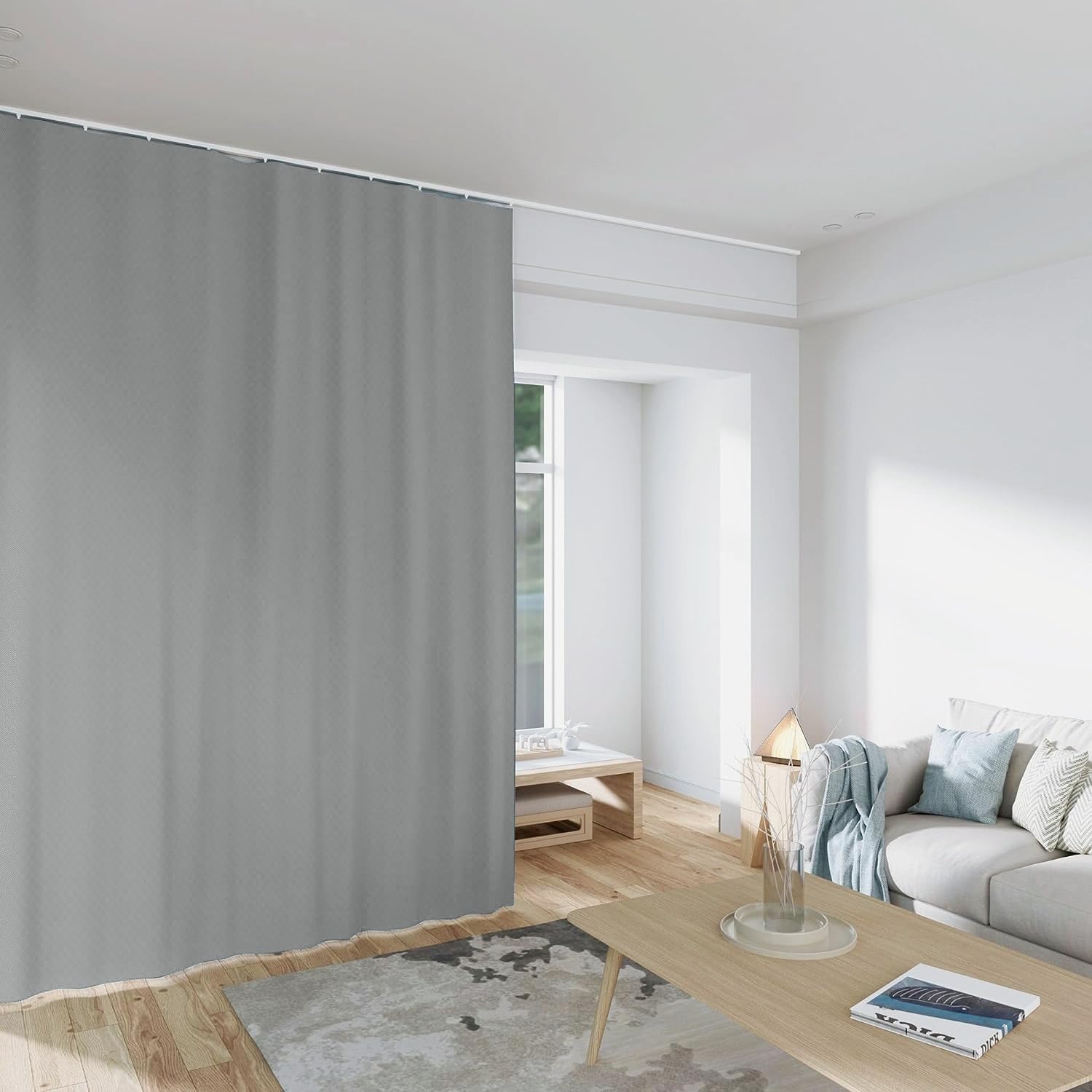 MaKefeile Cortinas divisoras de habitación, opacas, panel de privacidad, aislamiento térmico, reducción de ruido, para dormitorio, ventana, sala de estar, techo, cortina de riel de 2,5 m de ancho, 2,4