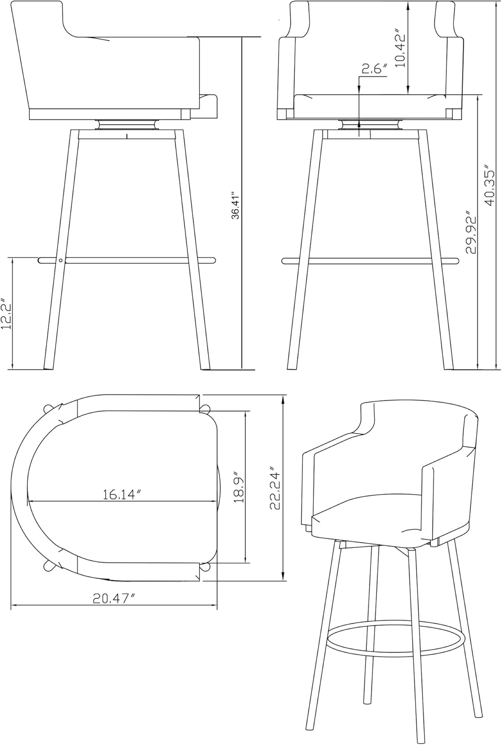 MILAN Club Bar Stool with Memory Swivel, Grey