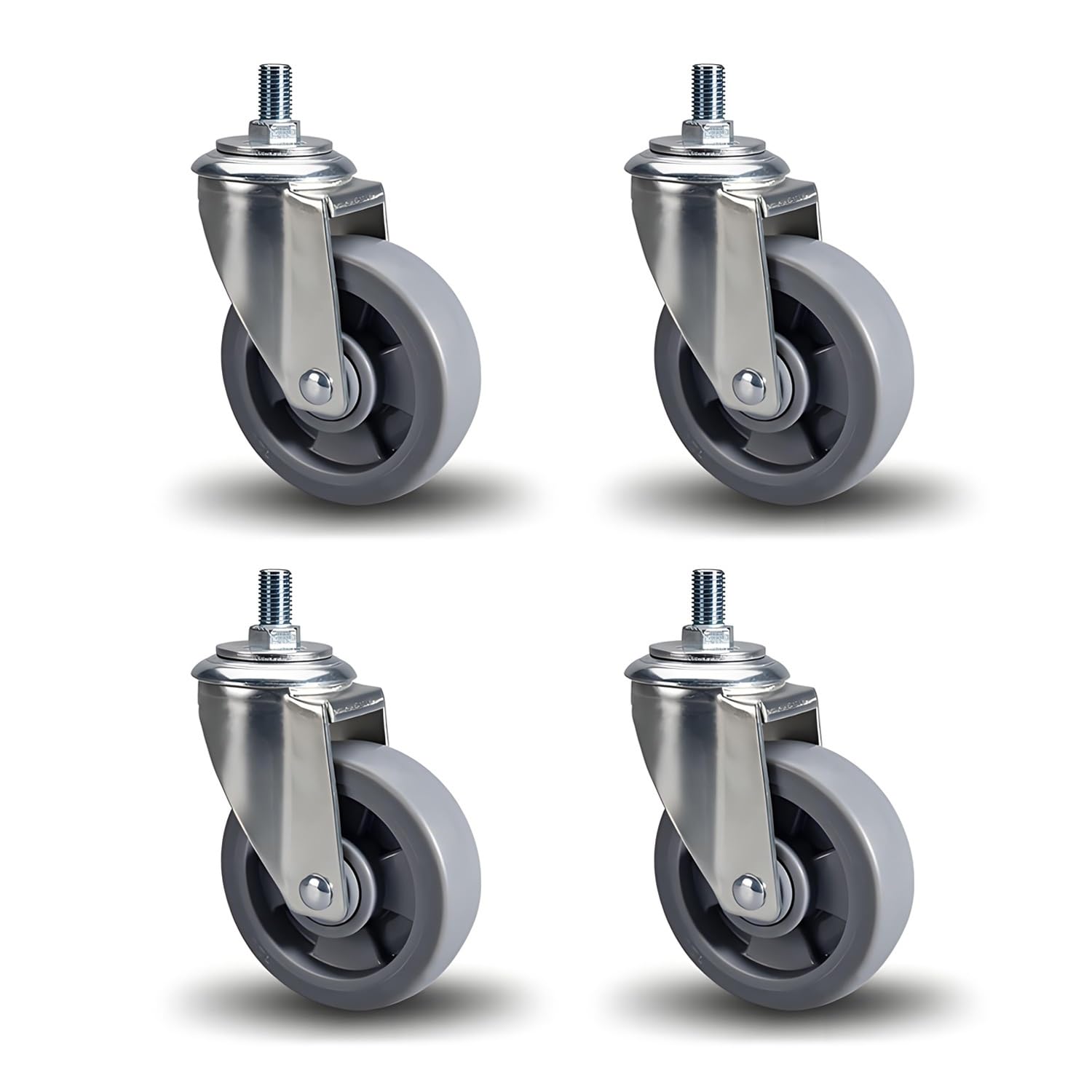 Ruote Girevoli da 100mm / 125mm / 150mm, Stelo Filettato M16, Ruote per Carichi Pesanti con Freni, Silenziose e Resistenti all'Usura, Rotazione a 360°, Set di 4(Swivel,6"(150mm))