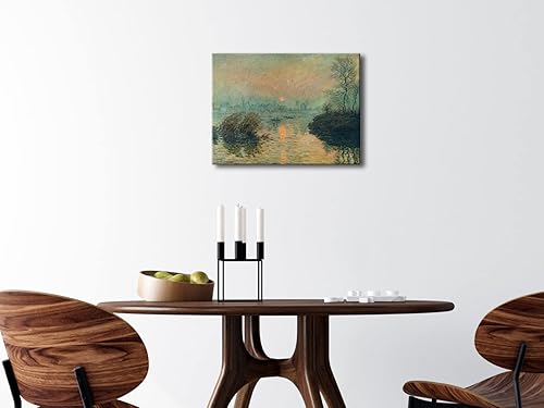 Miniatura 4 de Wieco Art Lienzo decorativo para pared, puesta de sol en el sena en Lavacourt, efecto invernal por Claude Monet, pinturas al óleo, impresiones en