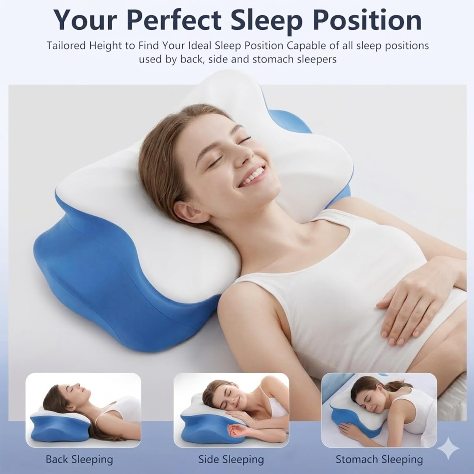 Ergonomic Cervical Neck Pillow: Memory Foam Support Pillows for Side Back Stomach Sleepers with Breathable Cooling Pillowcase and Dual-Height Zones - 4