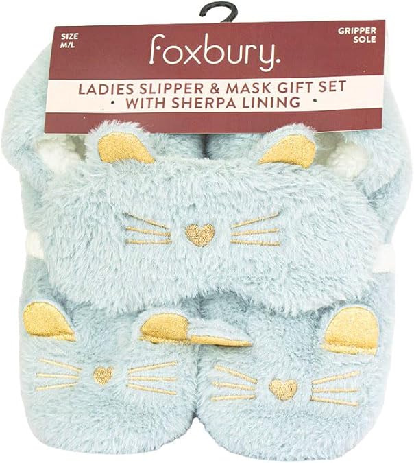 Fashion Friendly Cat Slipper Socks & Sleep Mask Gift Set Grey Medium (3