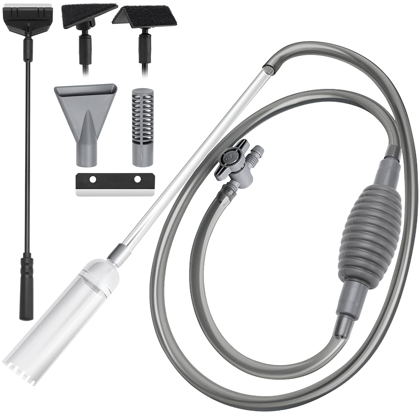 KOUHA Mulmsauger Aquarium Aquarium Sauger Handpumpe Aquarium Wasserwechsel Aquarium Reiniger 2,6m Fish Tank Wasserwechsel Aquarien Sauger mit 3 in 1 Algenschaber für Fischwasserglas und Wasserwechsel
