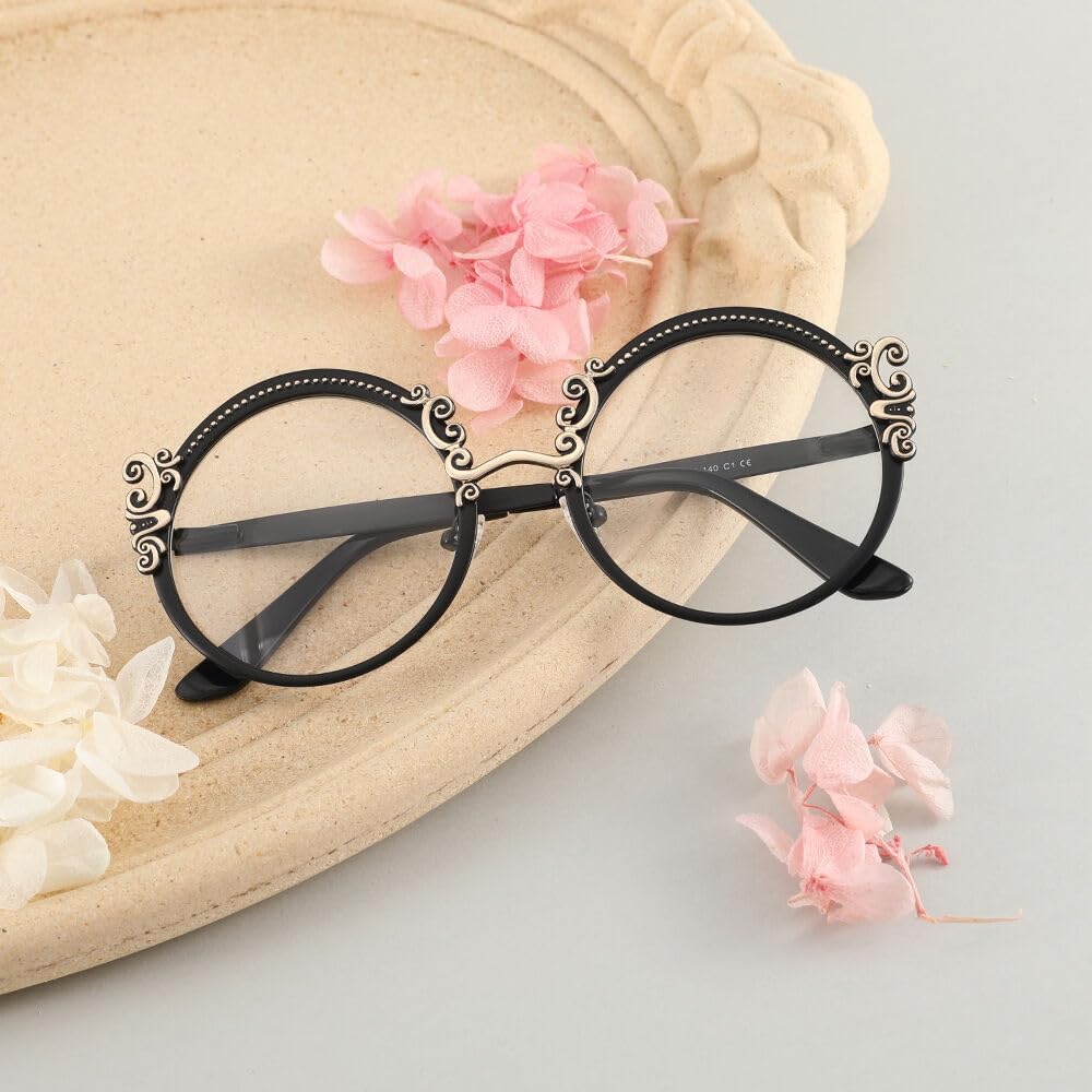Retro Lesebrille Damen, Klassische Round Lesebrillen, Blaulichtfilter Reading Glasses Anti-Blaulicht Lesehilfe Stylische Metallbrille für Damen