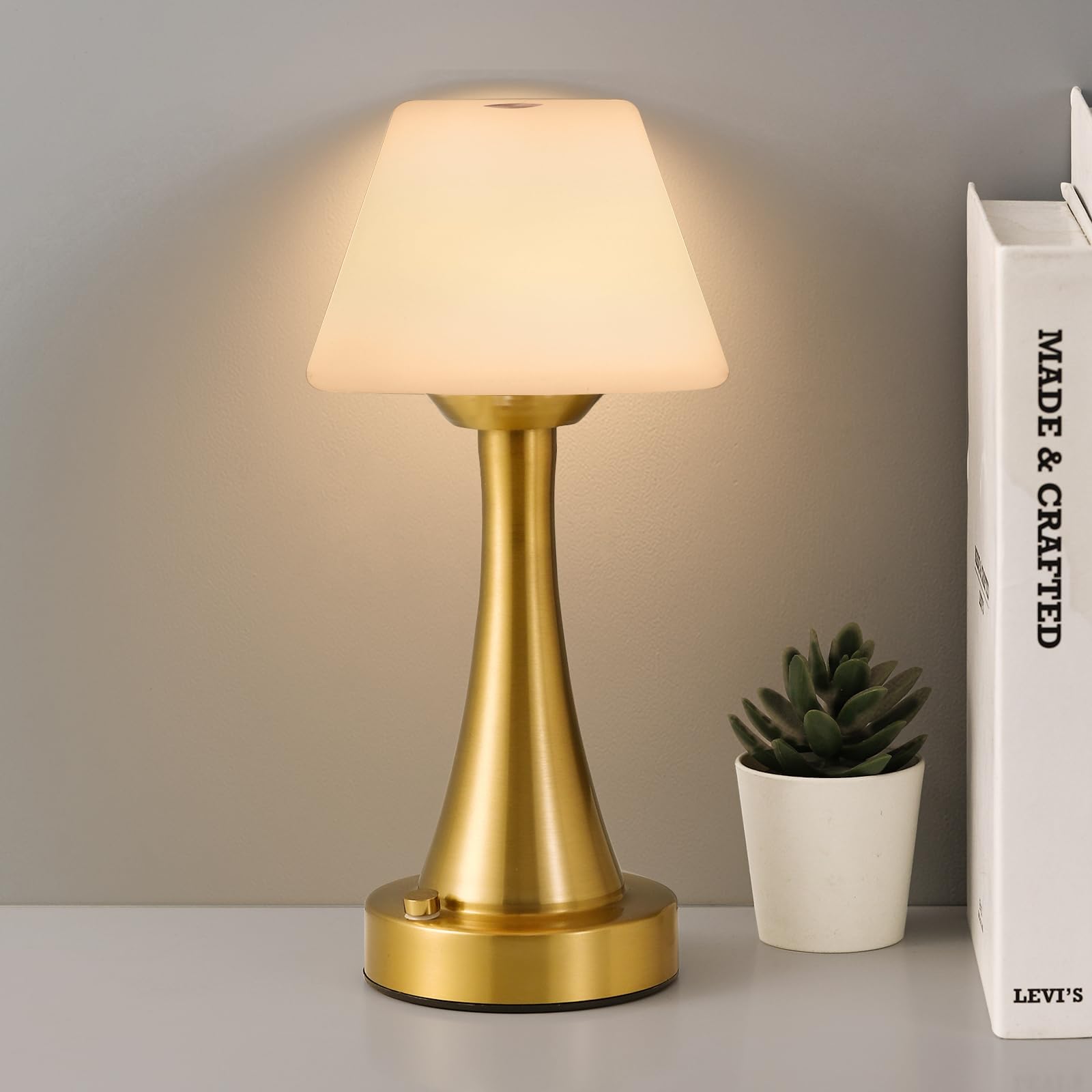 URLIGHTS LED Table Lamp, Wireless Desk Lamp with Rechargeable Battery, Stepless Dimmable Shower Lamp, Portable Bedside Lamp for Patio, Camping, Restaurant, Home