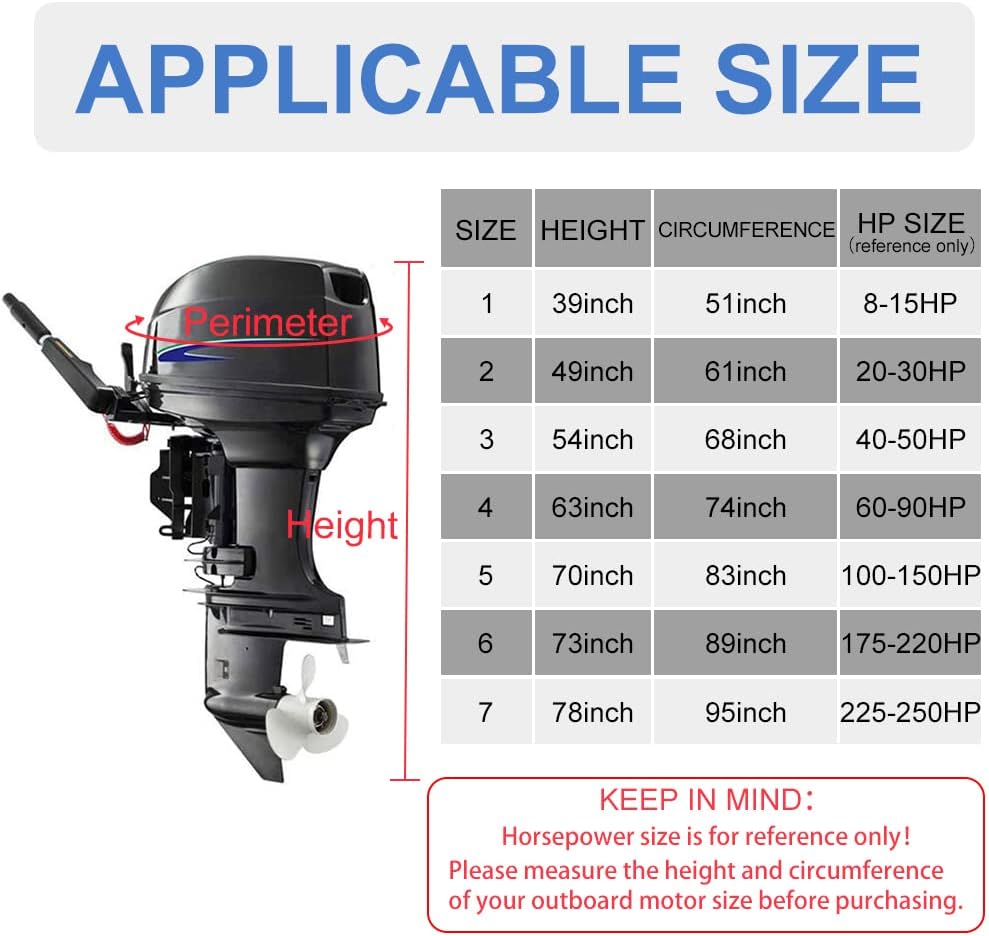 Upgraded 600D Fade and Tear Resistant Trailerable Full Outboard Motor Cover,Waterproof and UV-Proof Boat Motor Cover,Boat Engine Cover with Reflective Strips and Adjustable Strap(Fits 100-150 HP)