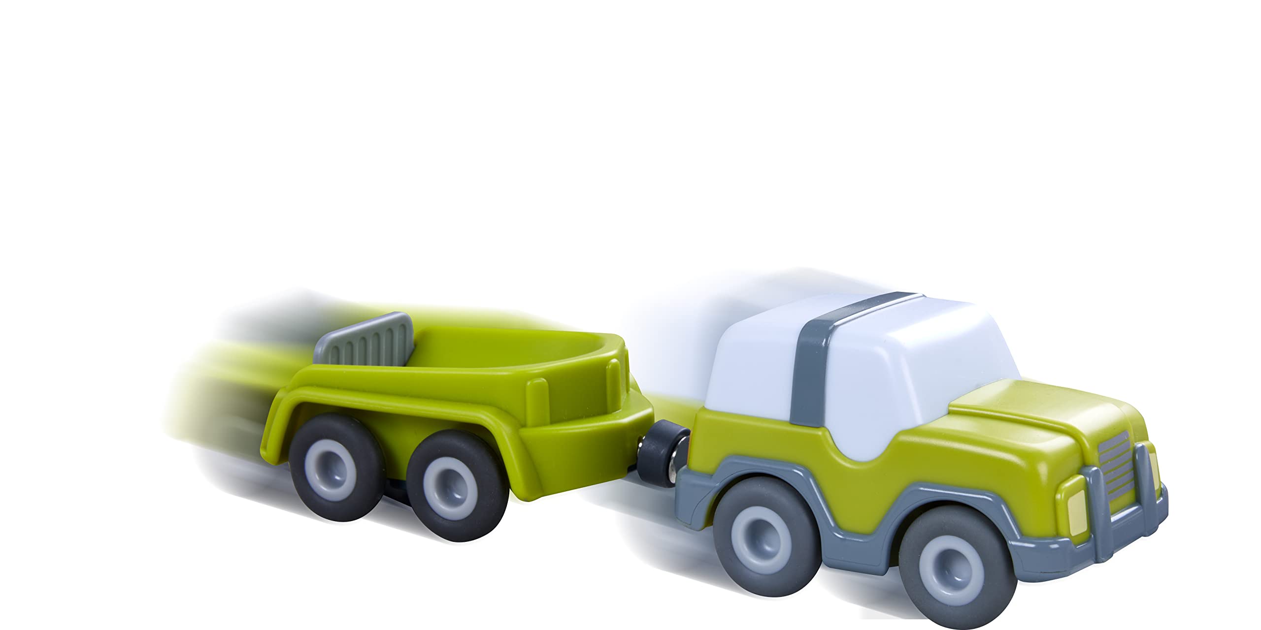 HABA 306687 - Kullerbü – Geländewagen mit Anhänger, Spiel-Fahrzeug ab 2 Jahren, grün
