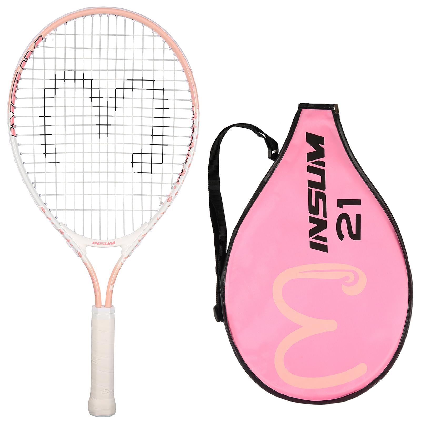 insum 21'' Junior Tennis Racket for Kids Aged 4-6 Y with Strap Bag Tennis Racquet (21inch-Pink)