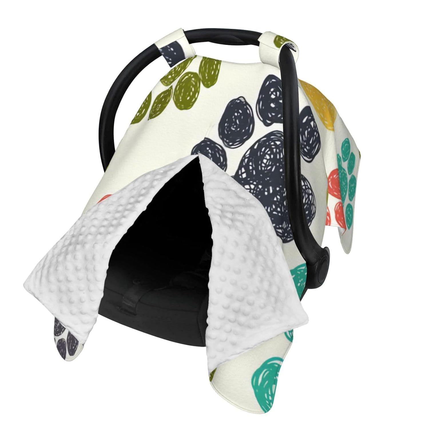 Cute Paw Print Baby Car Seat Cover & Nursing Cover - Breathable Stretch Multi-Use Cover for Breastfeeding, Stroller Sunshade & Infant Carrier