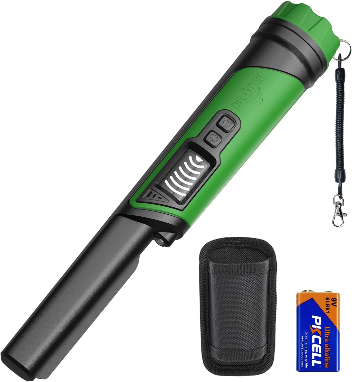 DR.ÖTEK Metal Detector Pinpointer, IP68 Fully Waterproof Handheld Pin Pointer with LCD Screen, Innovative Interference Cancellation Function, Higher Sensitivity, 3 Modes, Great for Gold, Coins, Green