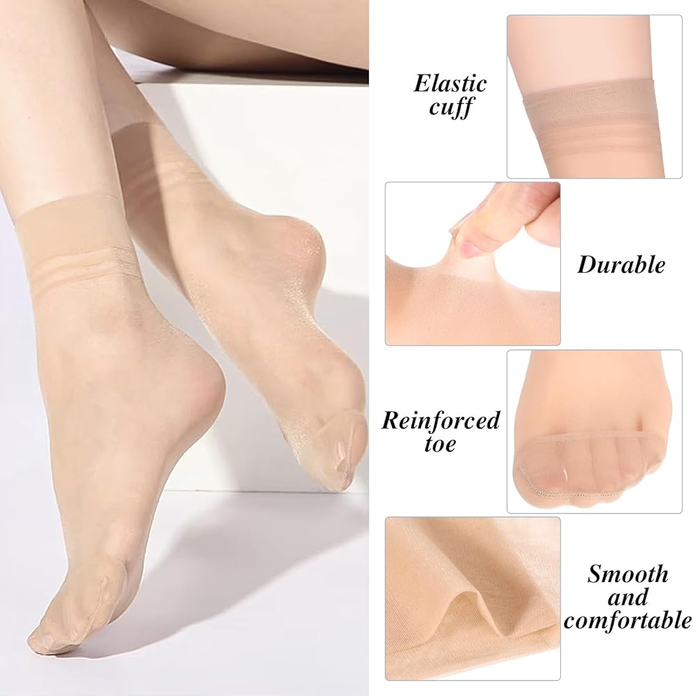 MANZI Lot De 12 Paires De Chaussettes En Nylon Transparent, Noir