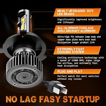 Pair 5x7 7x6 LED Headlights Hi-Lo Beam For 1982-2012 Ford E-150 E-250 E-350 Van,5x7 7x6 Inch Diamond Crystal Clear Semi Sealed Beam Glass Lens Housing Headlights,H4 LED Bulbs,6000K Cool White