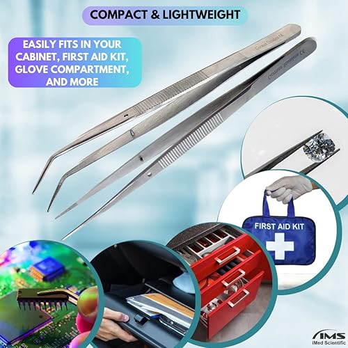 Miniatura 7 de Juego de 2 pinzas de soldadura de precisión, pinzas electrónicas industriales, incluye pinzas rectas de punta fina y pinzas de precisión de punta