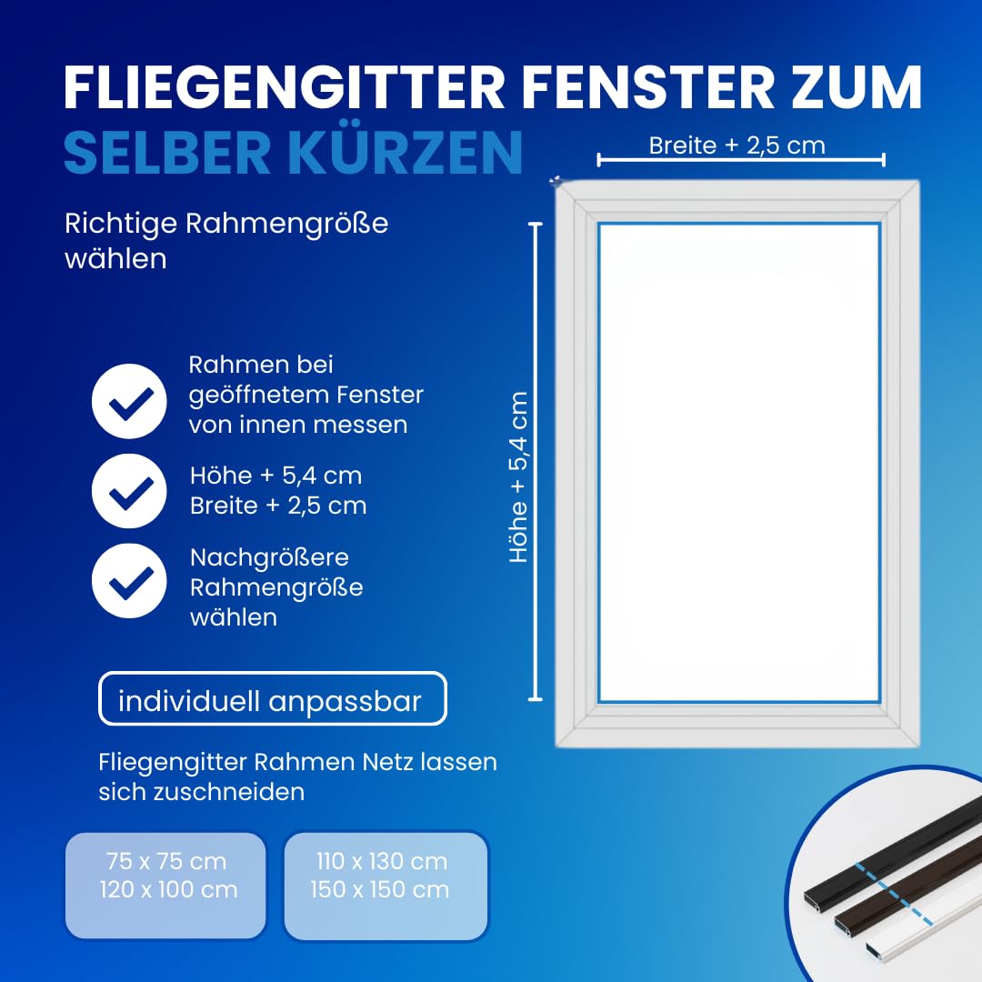 Fliegengitter Fenster Insektenschutz Fliegengitter Spannrahmen in weiß und braun 5 Größen wählbar (braun, 110 x 130 cm)