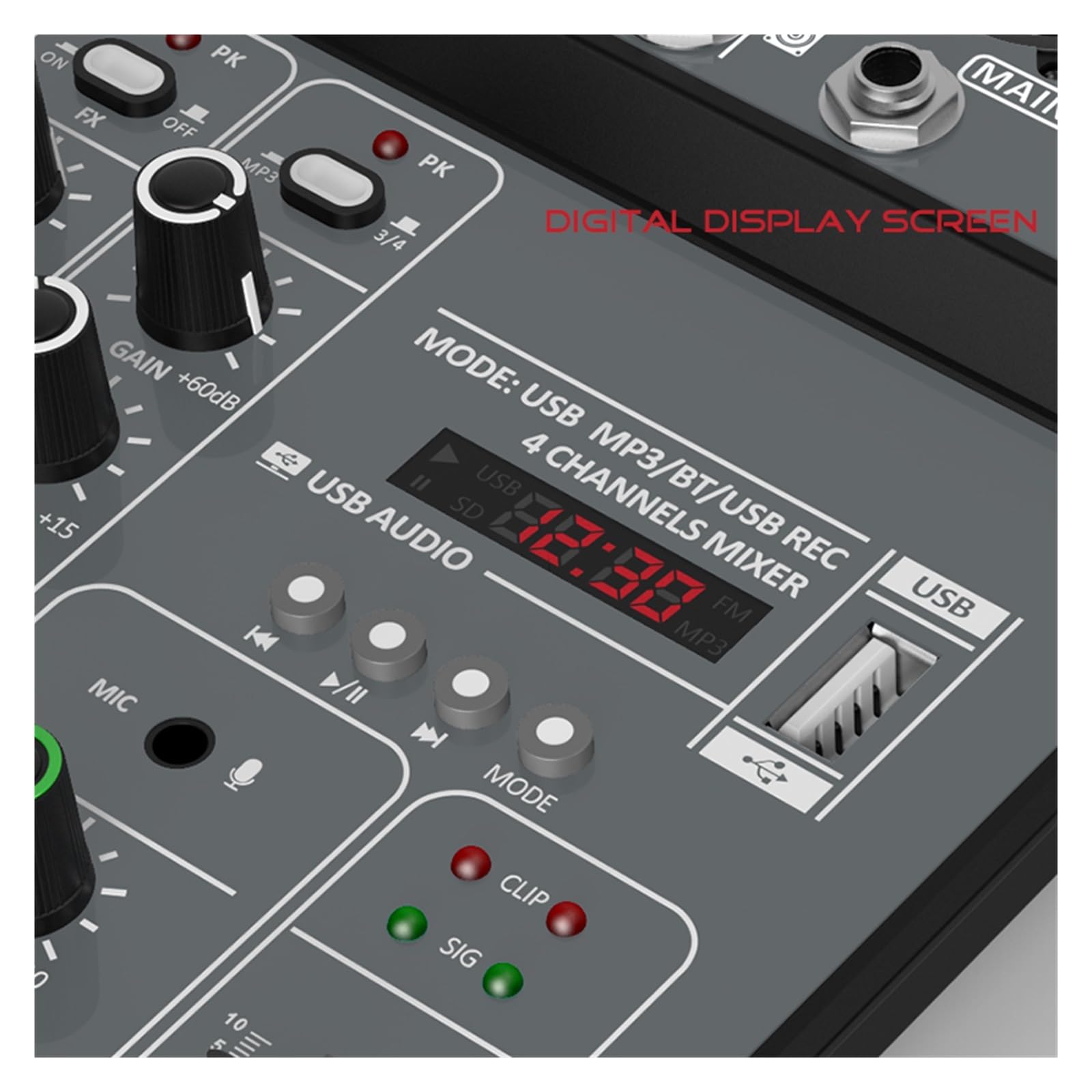 Mikser DJ-ski, Mikser 4-kanałowy DJ Mixing Console z Bluetooth 48V Phantom Power Monitor System USB Mixer