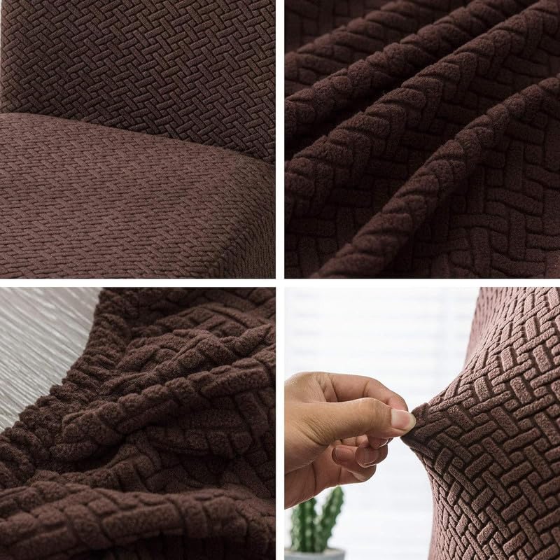 Styleys Elastic Chair Cover Stretch Removable Washable Short Jacquard Dining Chair Cover Protector Seat Slipcover (Pack of 4, Chocolate, JCMC4) 1