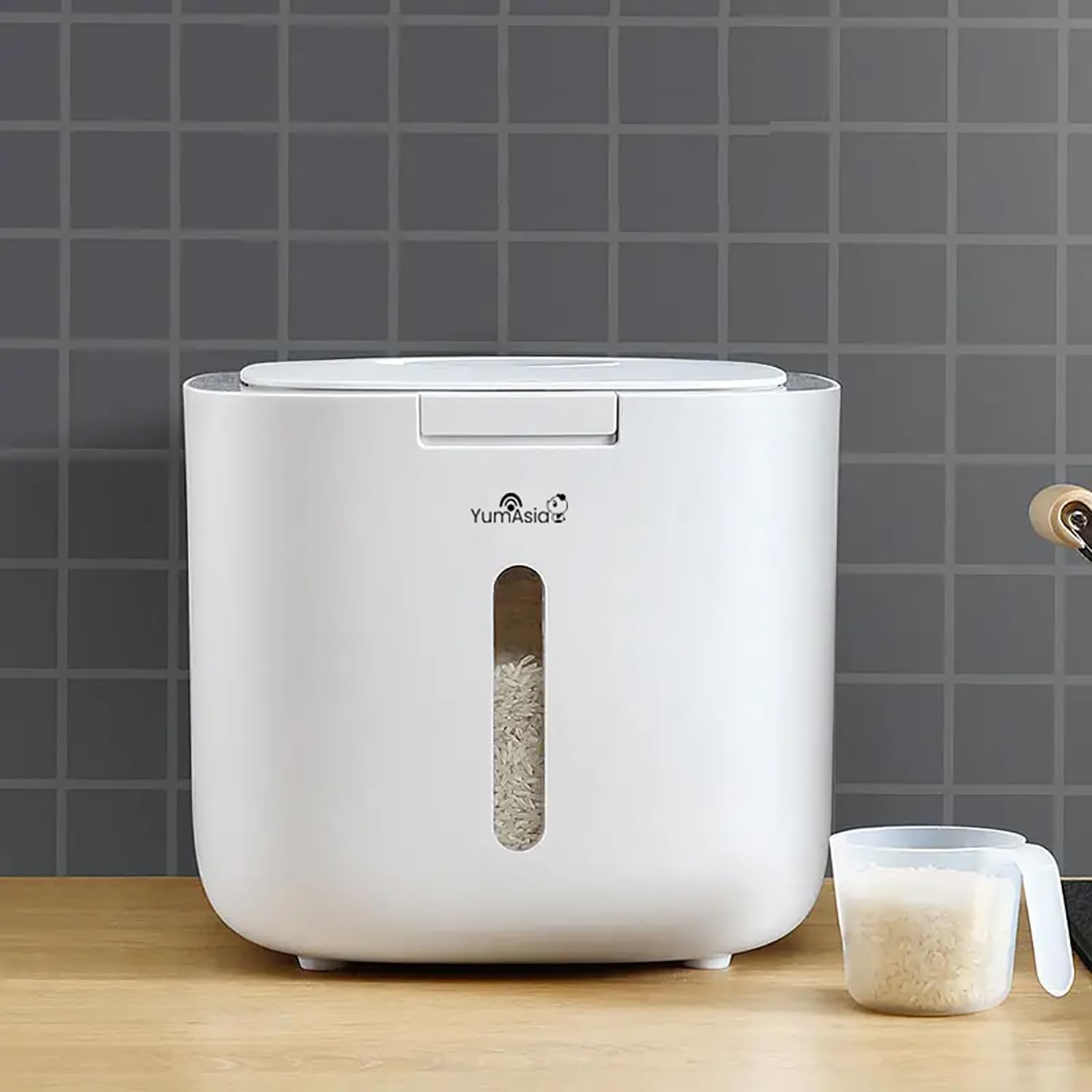 Yum Asia Conteneur de stockage de céréales (10 litres) | Blanc avec bordure grise | Matériaux sûrs | Conservation des aliments | Double scellé | Empilable | Résistance aux insectes
