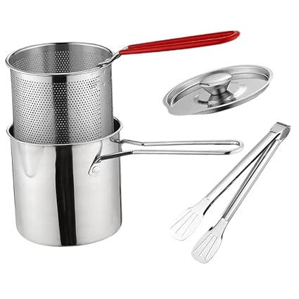 WOONEKY 1 Set Stainless Steel Fryer Stainless Steel Cooking Utensils Home Fryer Turkey Cooker Pot with Basket Deep Fryer Pot Metal Frying Pot Non Stick Fryer Multifunctional Pot Fryer Food