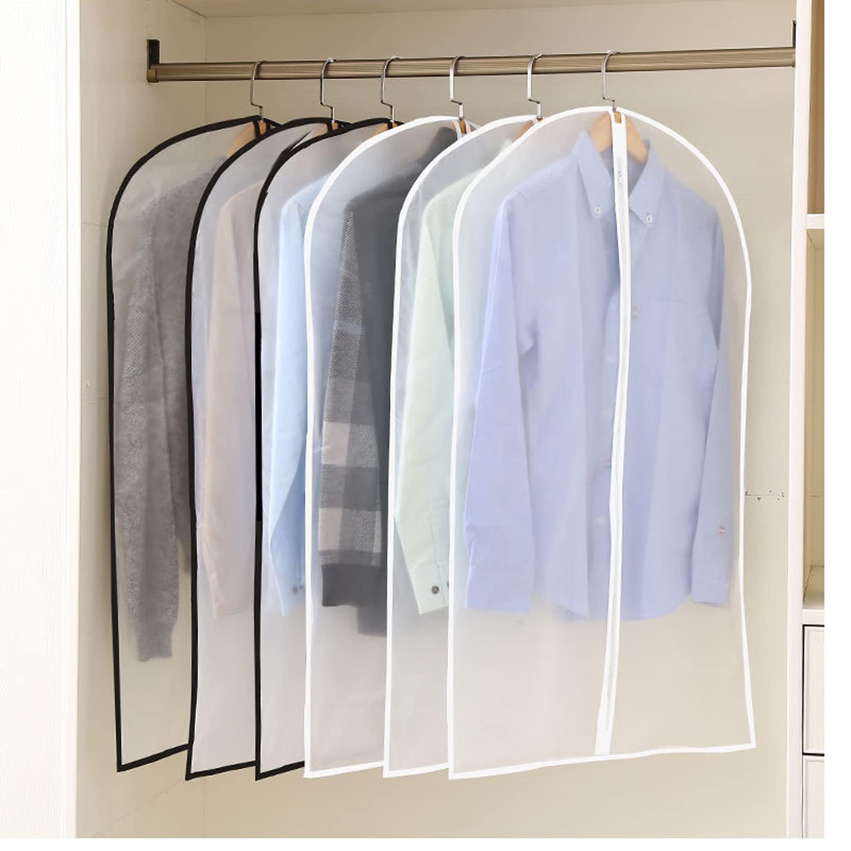 Fundas para Ropa con Cremallera,Fundas para Ropa Translúcidas A Prueba De Polillas, Paquete De 10,Bolsa De Ropa Lavable A Prueba De Polvo para Almacenamiento En El Armario,White-60x120cm (Negro