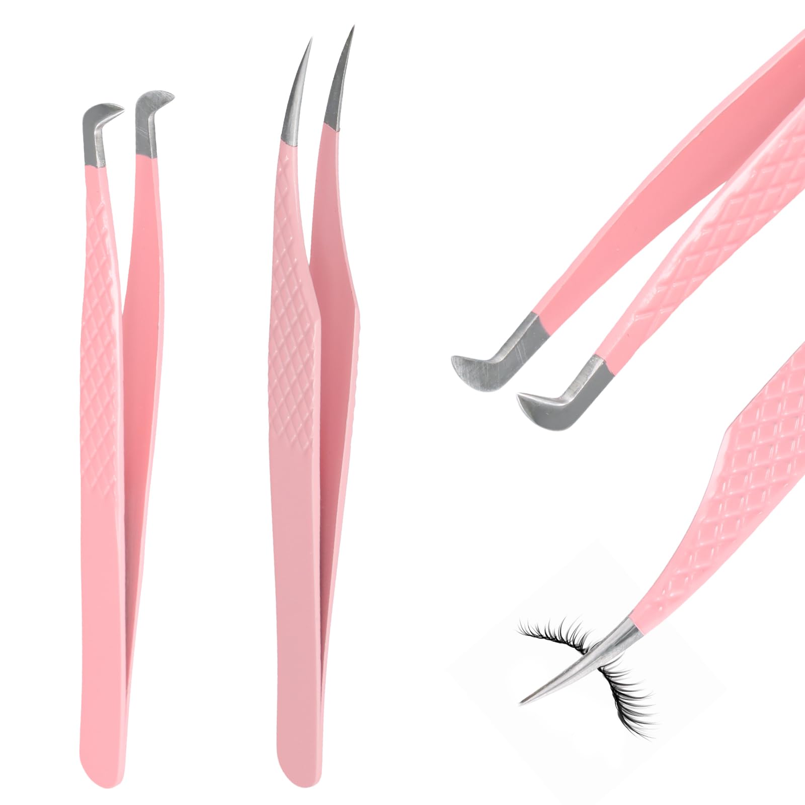 Ziyonix 2 Pcs Eyelash Tweezers Volume TweeZer Eyelash Extension Tweezers Professional High Precision Lash tweezer Fiber Tip tweeZer for False Lash Extension