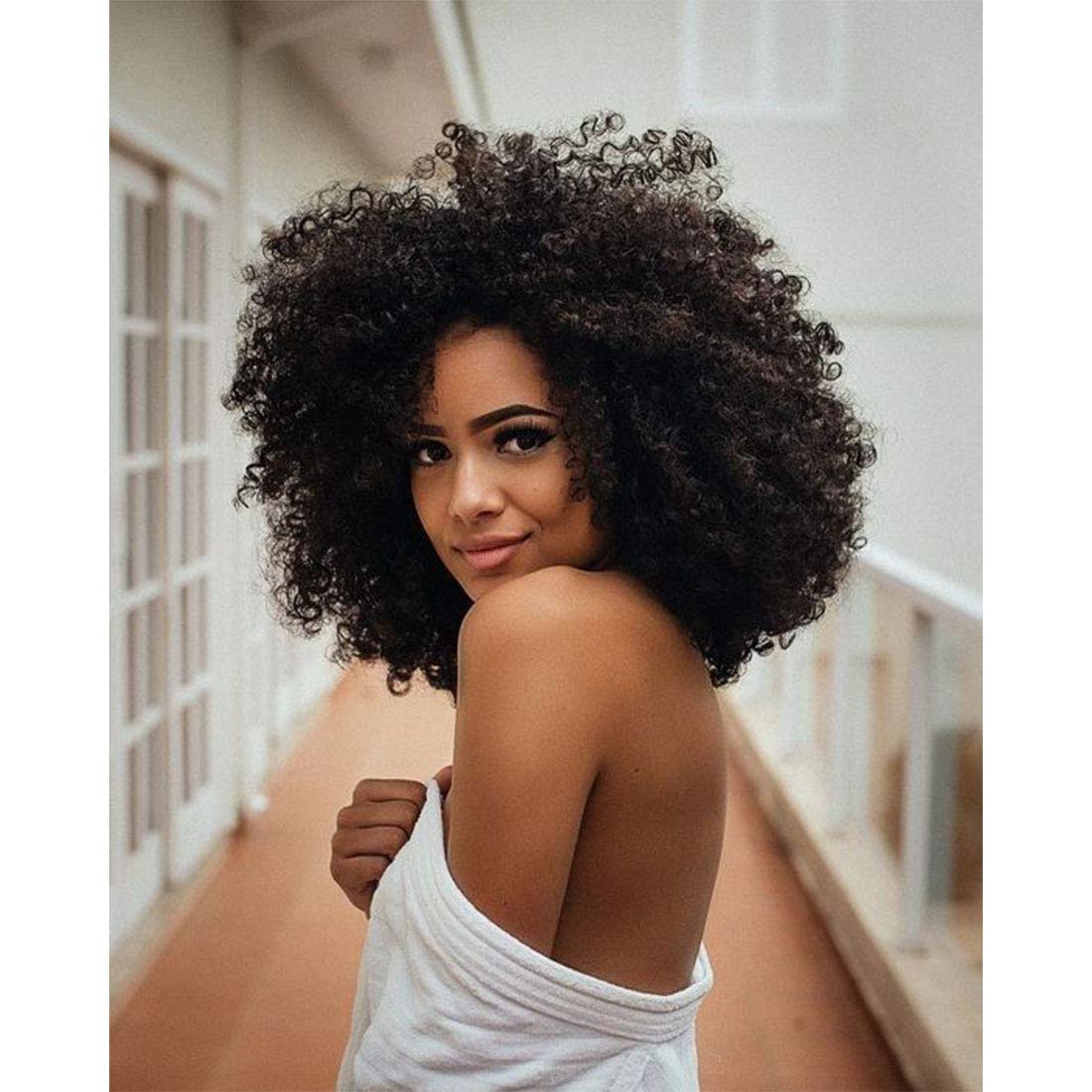 Afro Kinky Curly Clip in Human Hair Extensions Kinkys Curly Clip on Hair Weft Natural Black Color 4b 4c Curls Double Weft 7pcs/set 16 Clips (120g/set 14", Natural Black)