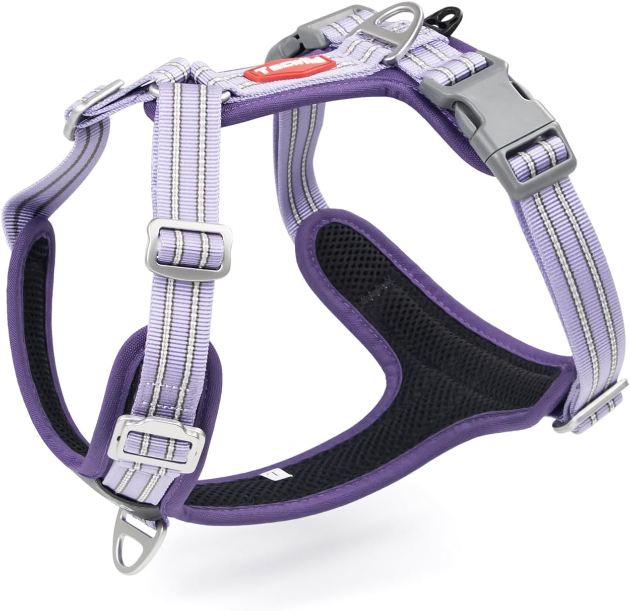 No Pull Dog Harness - Adjustable Reflective Dog Vest with Metal Snap, Soft Breathable Mesh No Choke Puppy Harness, Easy to Put on & Take Off (Purple, Large)