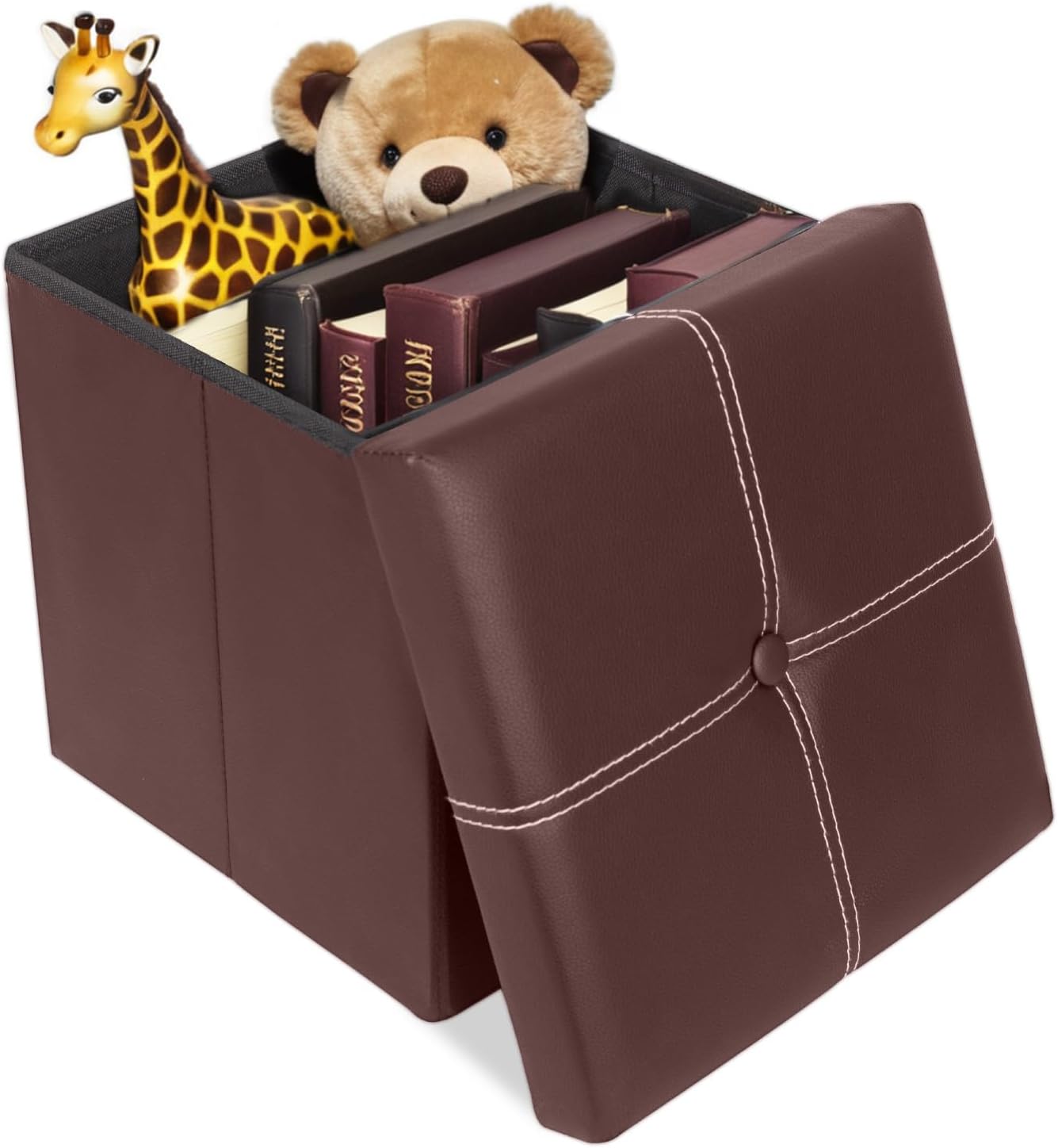 ShellKingdom Small Folding Storage Ottoman Cube, Faux Leather Storage Footrest Bench, Foot Rest Stool for Home, Living Room, Bedroom, Dorm, 11.8 x 11.8 x 11.8 inches (Brown)