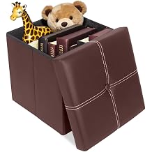 ShellKingdom Small Folding Storage Ottoman Cube, Faux Leather Storage Footrest Bench, Foot Rest Stool for Home, Living Room, Bedroom, Dorm, 11.8 x 11.8 x 11.8 inches Brown