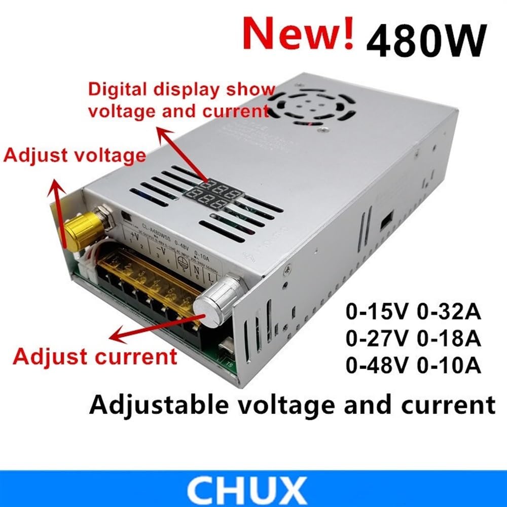 Schaltnetzteil 480W einstellbares Schaltnetzteil mit digitaler Anzeigeleistung 0-15V 27V 48V(110V,0-36V 0-14A)