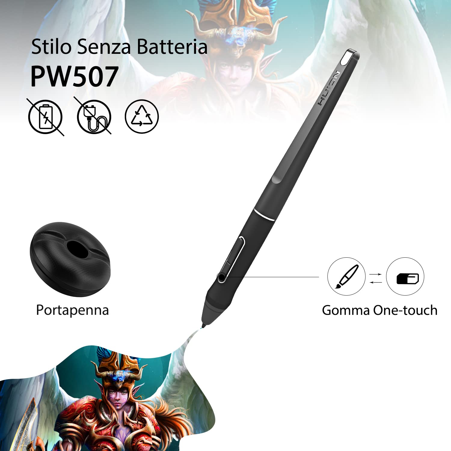 HUION Kamvas Pro 13 Tavoletta Grafica con Schermo Antiriflesso da 13,3 Pollici, Penna Senza Batteria (Inclinazione ±60 °), con Supporto Regolabile, per Apprendimento e Lavoro a Distanza