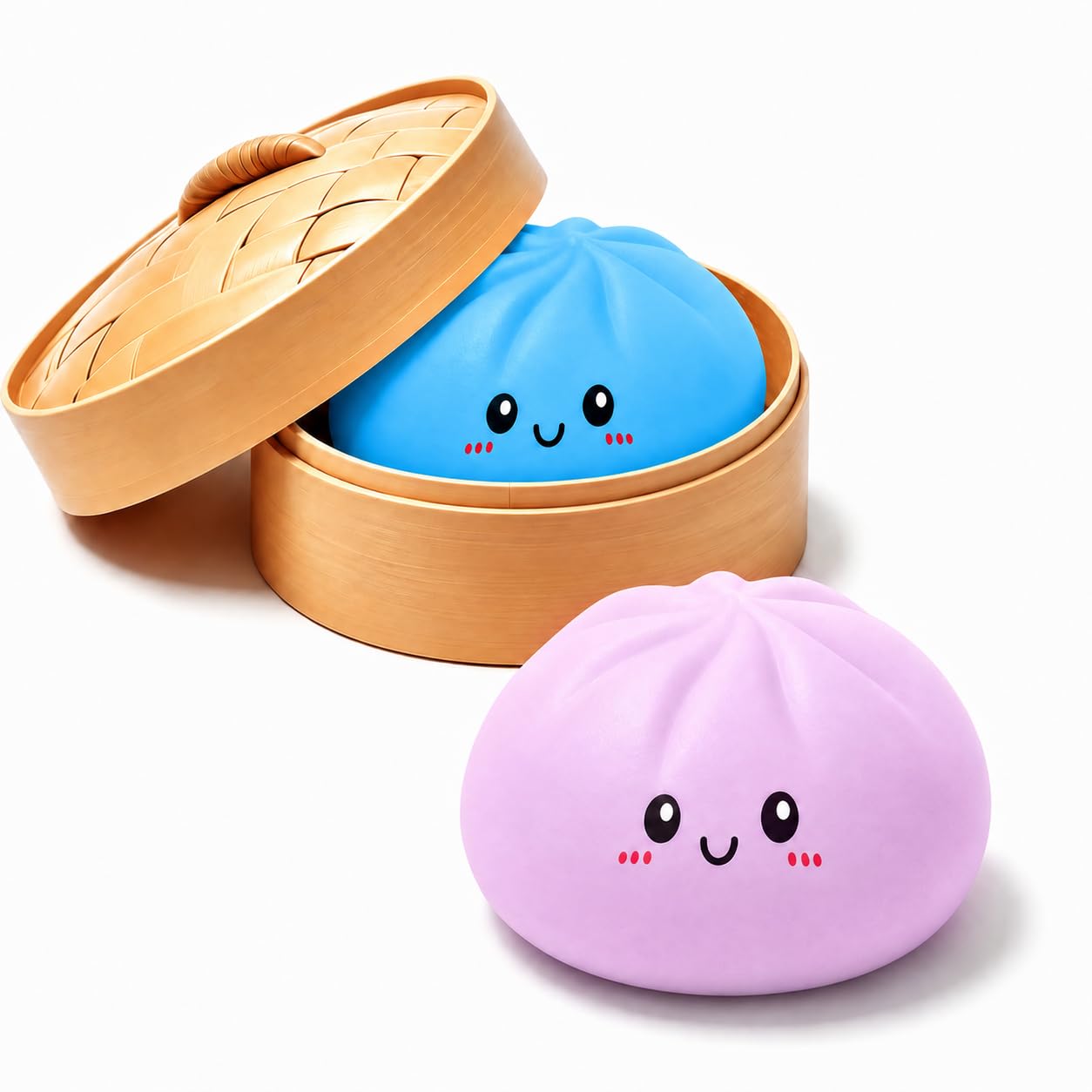 2 Pcs Dumpling Squishy in Steamer Basket, Giant Mystery Squishy Dumpling Toy for Desk Stress Relief, Viral Baozi Fidget, Cute Sensory Squishies, Cute Anxiety Relief Fidget Toy