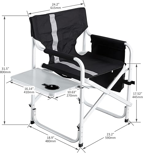 Miniatura 9 de Silla plegable ligera de directores, silla de campamento de aluminio con bandeja plegable, portavasos y bolsa de almacenamiento, silla de césped