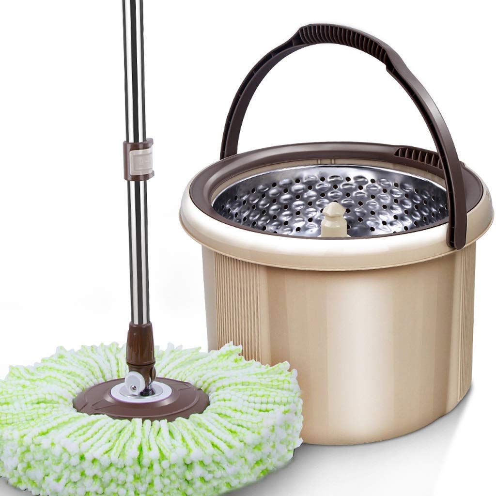 Fregona giratoria, fregona giratoria de 360 Grados con Mango extendido, Cesta de Drenaje de Acero Inoxidable, 2 recambios de Cabezal de Microfibra adicionales