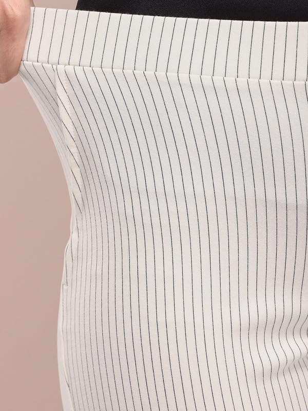 Image of FableStreet Women's Livin Striped Straight Fit Off White Pants