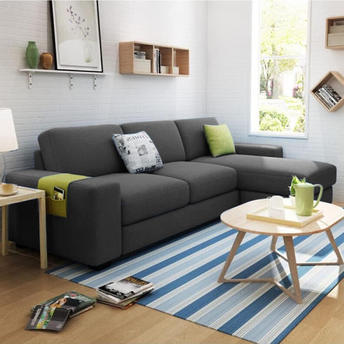 FURNY Marnold 4 Seater with Ottoman Fabric Interchangeable L Shape Sofa Set (Beige-Brown)