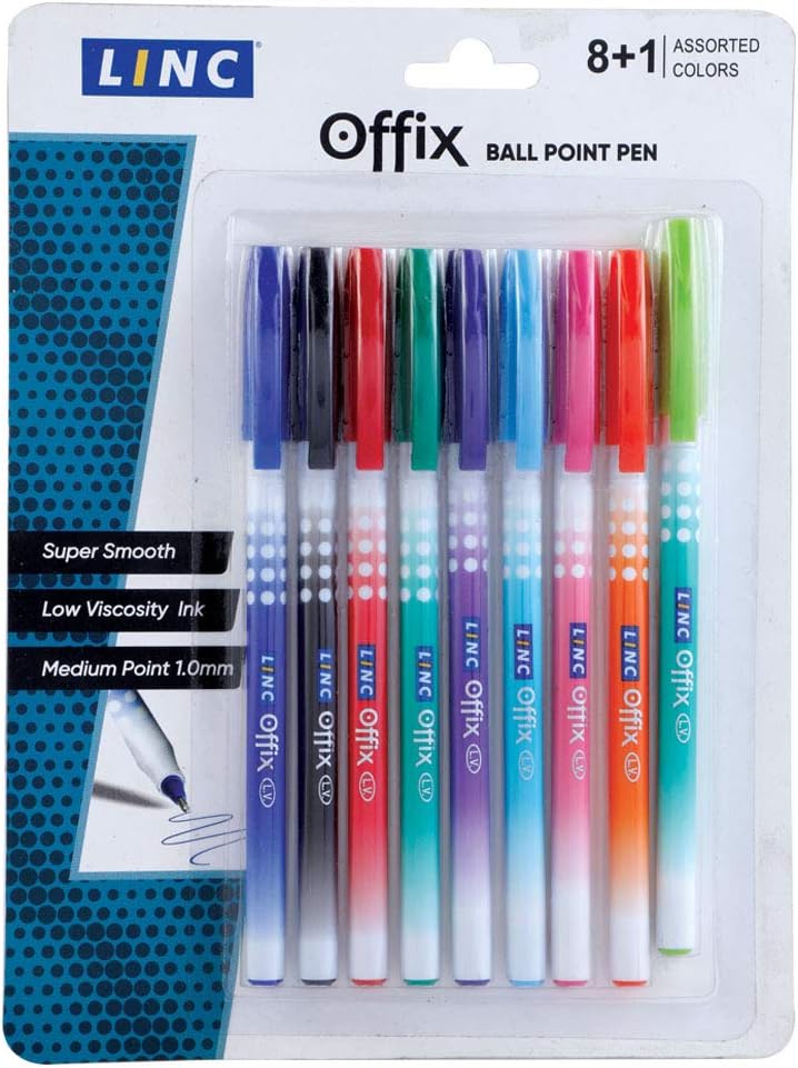 Linc Offix Smooth Ball Point Pen, 1.00mm Tip, 9-Count, Assorted Colors