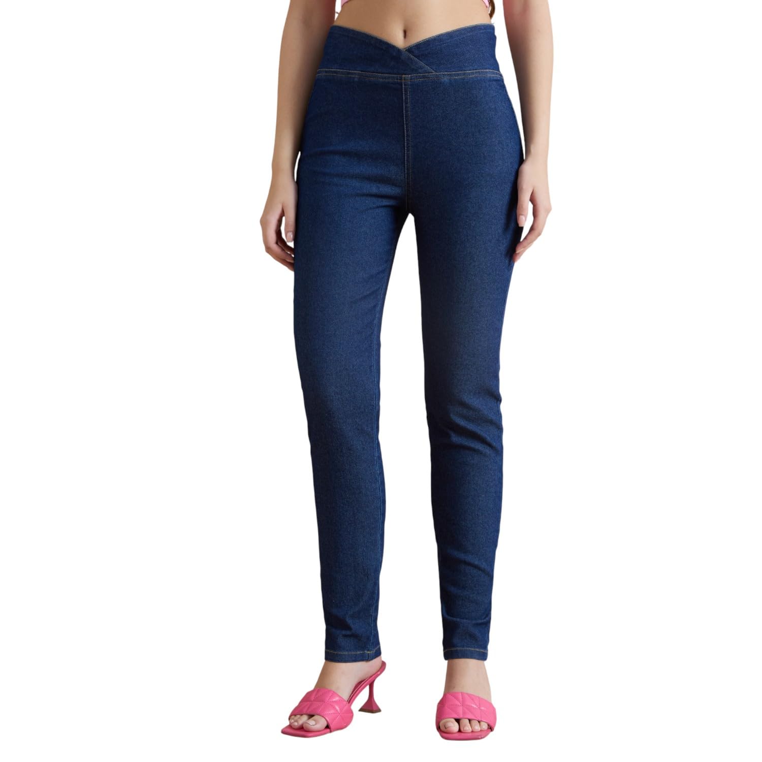 tarama Pull On Criss-Cross Mid Waist Skinny Denim Jeans-picture-14