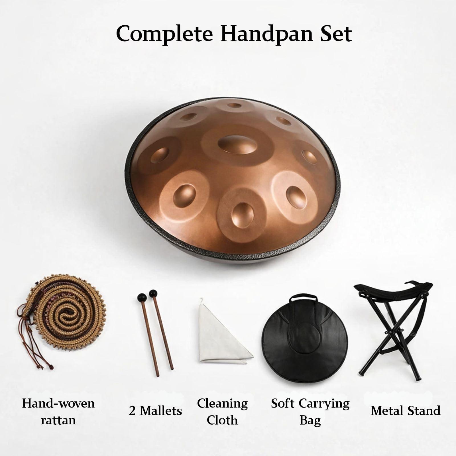 Handpan Drum D Minor per Musica e Meditazione Strumento a Percussione in Acciaio con 9 10 12 Note Accordato 432Hz 440Hz Handpan per Yoga Musicisti Adulti e Relax(Oro,440HZ/12 Note)