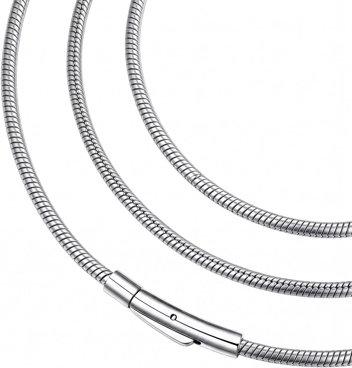 Stainless Steel Snake Chain Necklace for Men Easy On Secure Clasp