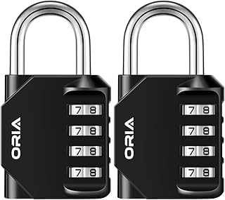 ORIA Combination Padlock, 4 Digit Locker Lock, Padlock Outdoor Indoor, Waterproof Design, for School, Gym Or Sports Locker, Toolbox, Hasp Cabinet (2 Pack, Black)