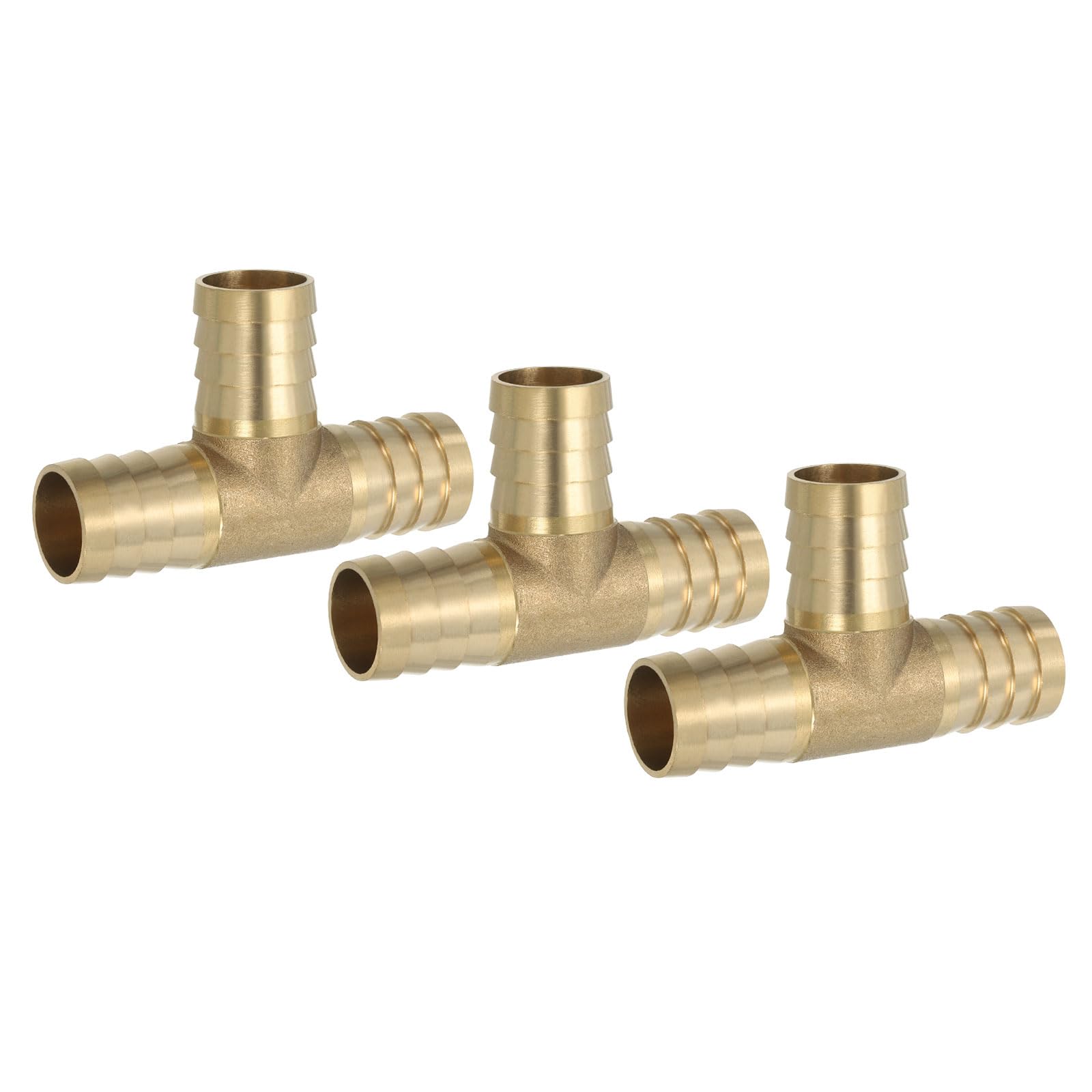 PATIKIL 1/2" Brass Tee Hose Barb Fitting, 3 Ways Union Intersection T Shape Barbed Split for Air Water Fuel Gas Liquid, Golden — view 18