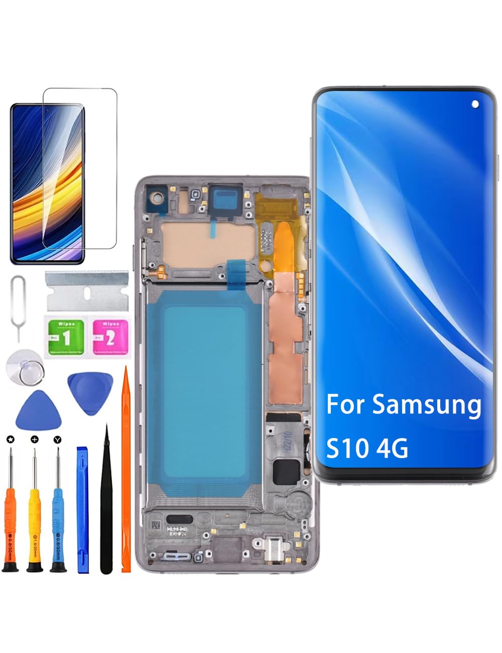 Ersatz Display für Samsung Galaxy S10 4G LCD Bildschirm TFT ,G973F G973U G973W Display Bildschirm Touch Digitizer Assembly Reparaturteile Kit(Schwarz mit Rahmen,Ohne Fingerabdruck,Not Curved Screen)