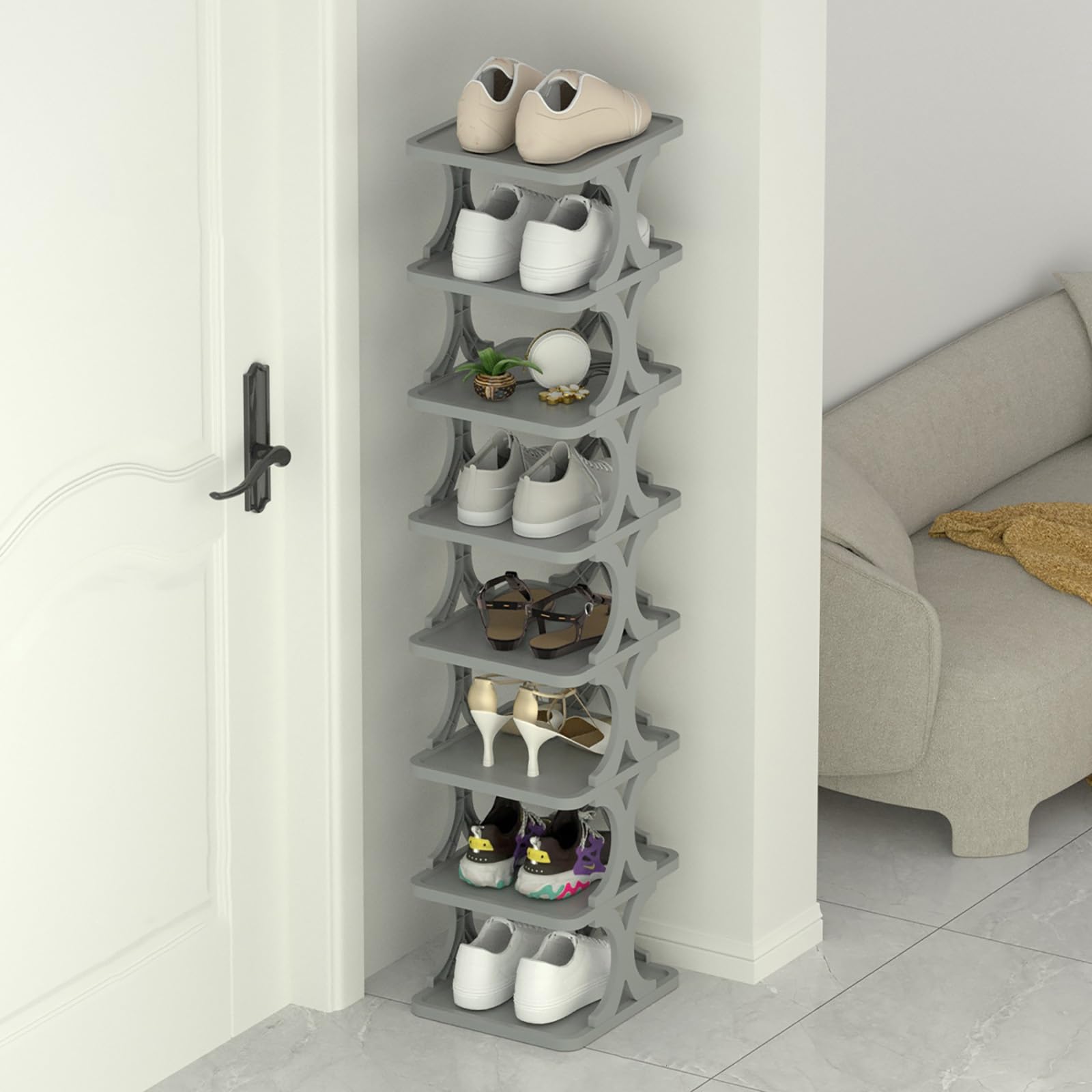 Zapatero Vertical Moderno: Estante de plástico de Varios Niveles Que Ahorra Espacio para entradas pequeñas, dormitorios y Zapatos Deportivos: diseño Alto y Delgado, solución de ALM