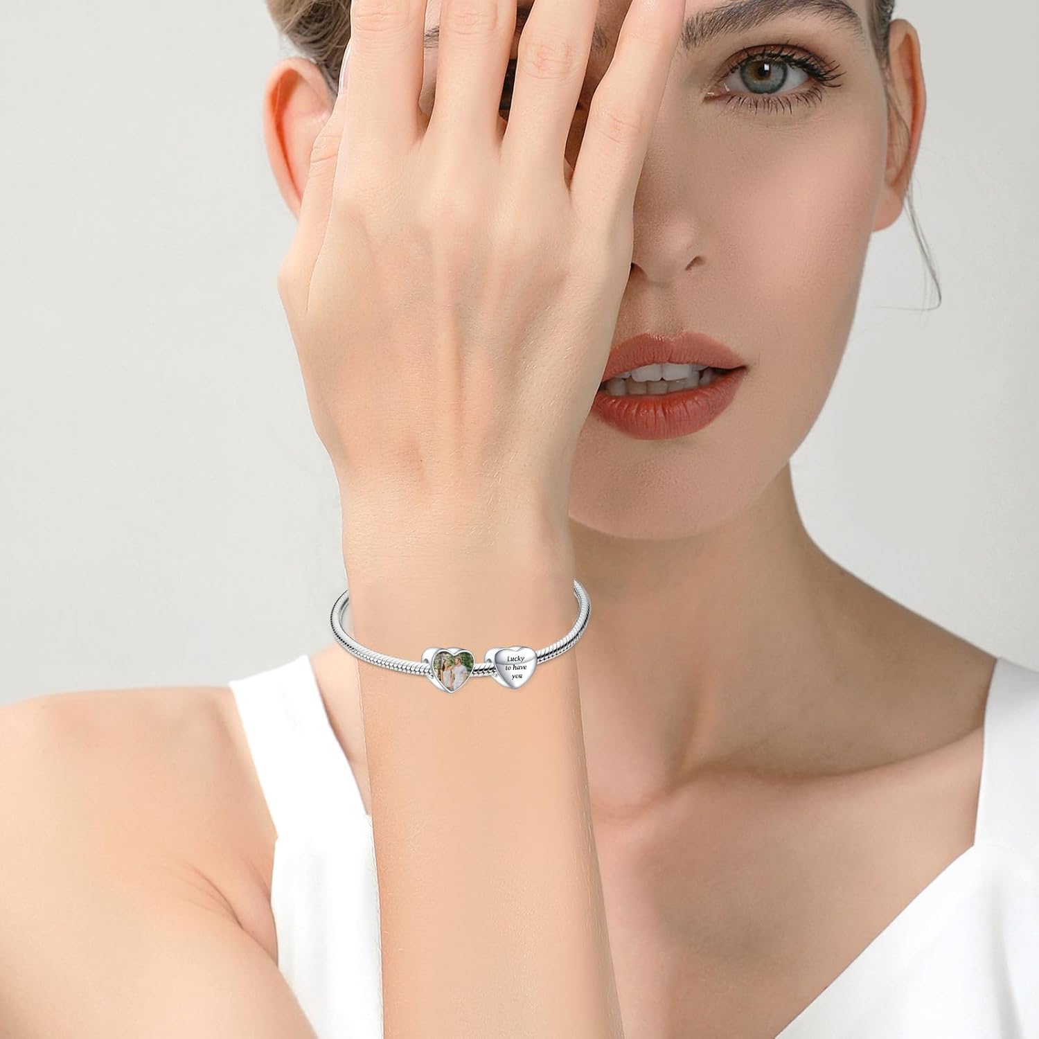 NINGAN Personalized Photo Charm 925 Sterling Silver Charm for Bracelet Necklaces Love Heart Shaped Engraved Customize Picture Gift for Birthday Christmas Bead Charms Jewelry for Women - Image 5